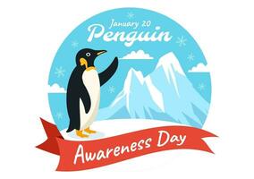 manchot conscience journée vecteur illustration sur 20 janvier avec pingouins et iceberg à conserver animaux dans plat dessin animé Contexte conception