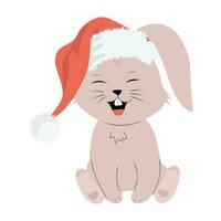 dessin animé sourire lapin portant Père Noël chapeau vecteur
