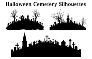 gratuit Halloween cimetière silhouette vecteur illustration, Halloween nuit vecteur arrière-plan, effrayant effrayant cimetière avec tombes