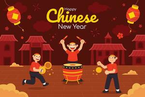en jouant chinois traditionnel la musique sur lunaire Nouveau année vecteur