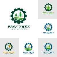 ensemble de pin arbre avec équipement logo conception vecteur. Créatif pin arbre logo concepts modèle vecteur