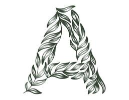 floral alphabet. vecteur isolé noir et blanc lettre une décoré avec élégant feuilles, esquisser style.