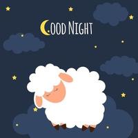 mignon petit mouton sur le ciel nocturne. bonne nuit. illustration vectorielle vecteur