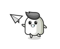 personnage de dessin animé fantôme jetant un avion en papier vecteur