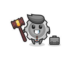 illustration de la mascotte de l'engrenage en tant qu'avocat vecteur