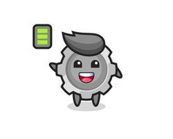 personnage de mascotte d'engrenage avec un geste énergique vecteur