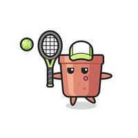 personnage de dessin animé de pot de fleurs en tant que joueur de tennis vecteur