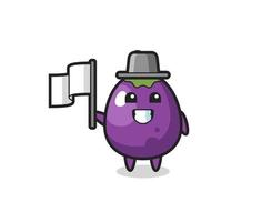 personnage de dessin animé d'aubergine tenant un drapeau vecteur