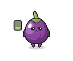 personnage mascotte aubergine faisant un geste fatigué vecteur