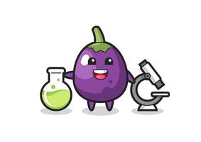 personnage mascotte d'aubergine en tant que scientifique vecteur