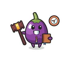 caricature de mascotte d'aubergine en tant que juge vecteur