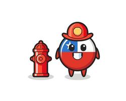personnage mascotte de l'insigne du drapeau chilien en tant que pompier vecteur