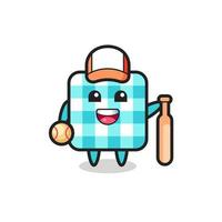 personnage de dessin animé de nappe à carreaux en tant que joueur de baseball vecteur