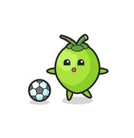 illustration de dessin animé de noix de coco joue au football vecteur
