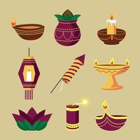 jeu d'icônes de Diwali vecteur