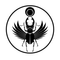 égyptien sacré scarabée cerf scarabée cornes avec ailes. noir logo silhouette vecteur insecte isolé sur une blanc Contexte. symbole de le ancien égyptiens de le Dieu de le Soleil dans cercle forme
