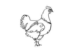 poule ligne dessin, poulet style , continu ligne art, vecteur illustration