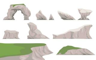 ensemble de rochers, collines, falaises, montagnes pics et des pierres. rocheux paysage éléments vecteur