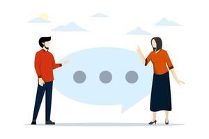 la communication compétences concept Explique votre pensée, parler et Ecoutez à votre employés. patron parlant à femelle employé. plat vecteur illustration sur blanc Contexte.