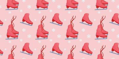 sans couture hiver Contexte. la glace patins pour figure patinage. hiver sport. vecteur illustration. rouge patins sur rose Contexte.