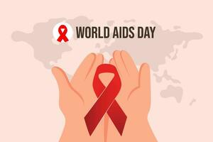 monde sida journée. multiracial mains et rouge ruban vecteur