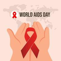 monde sida journée. rouge rubans dans mains vecteur