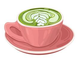 matcha. Japonais en poudre vert thé dans rose Coupe. vecteur isolé illustration