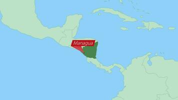 carte de Nicaragua avec épingle de pays capital. vecteur