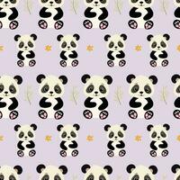 mignonne Panda sans couture modèle avec fleurs et feuilles, vecteur illustration.