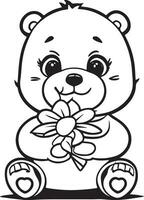 mignonne ours coloration pages, des gamins coloration livre, ours vecteur personnage illustration