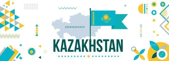 kazakhstan nationale ou indépendance journée bannière conception pour pays fête. drapeau et carte de kazakhstan avec moderne rétro conception et abstrait géométrique Icônes. vecteur illustration.