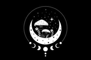 céleste mystique boho champignons, la magie amanite muscaria avec lune et étoiles, la sorcellerie symbole, sorcier ésotérique logo tatouage, lune phase, floral éléments champignons, champignon. ésotérique wiccan clipart vecteur