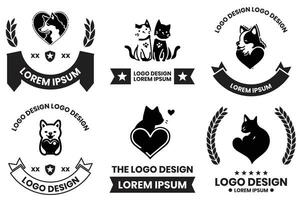 animaux domestiques avec cœurs logo dans animal clinique concept dans plat ligne art style vecteur