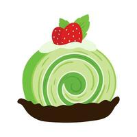 matcha vert thé rouleau gâteau sucré dessert casse-croûte icône mignonne plat dessin animé vecteur illustration