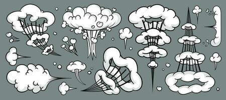 bande dessinée nuage ou fumée, dessin animé vecteur mouvement effets, et explosions isolé sur gris Contexte. vecteur illustration