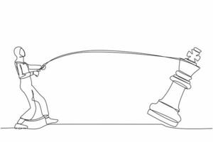 Célibataire continu ligne dessin arabe femme d'affaires tirant gros Roi échecs avec corde. affaires réalisation, stratégie. compétitif ouvrier dans marché concours. un ligne dessiner conception vecteur illustration