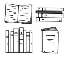 ensemble avec piles de livres et manuels isolé sur blanc Contexte. école fournitures. vecteur dessiné à la main illustration dans griffonnage style. parfait pour logo, décorations, divers conceptions.