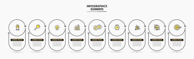 modèle d'entreprise de conception infographique avec des icônes et 9 options ou étapes vecteur