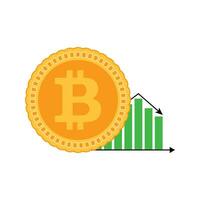 chute de cours Bitcoin. vecteur plat bitcoin argent chute, financier crypto-monnaie diagramme illustration