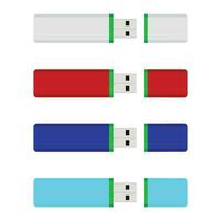 USB éclat conduire coloré collection. Matériel USB éloigné Couleur de ensemble avec casquette, espace de rangement accessoire lecteur Flash, vecteur illustration