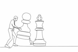 Célibataire un ligne dessin homme d'affaire levage pion échecs pièce à battre Roi échecs. stratégique planification, affaires développement stratégie, tactique dans jeu. continu ligne graphique conception vecteur illustration