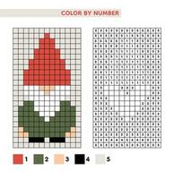nain, gnome, lutin, elfe coloration livre. Couleur par nombre éducatif Jeu pour enfants. vecteur illustration. Noël pixel art.