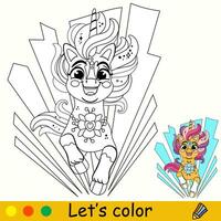 dessin animé mignonne fonctionnement Licorne des gamins coloration livre page vecteur