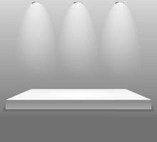 concept d'exposition, support d'étagère vide blanc avec éclairage vecteur