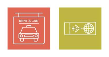 location une voiture et avion des billets icône vecteur