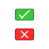 icône de coche et de croix sur le rectangle vert et rouge vecteur