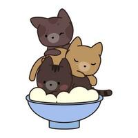 Trois mignonne kawaii chatons mensonge sur Haut de chaque autre dans une assiette de riz vecteur