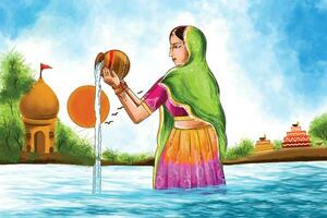 femmes indiennes pour fond de carte happy chhath puja vecteur