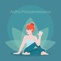 Jolie jeune femme train yoga ardha matsyendrasana assis sur le sol vecteur