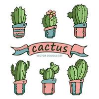 cactus dans un ensemble de vecteurs de pots en céramique. style de dessin animé plat doodle. vecteur